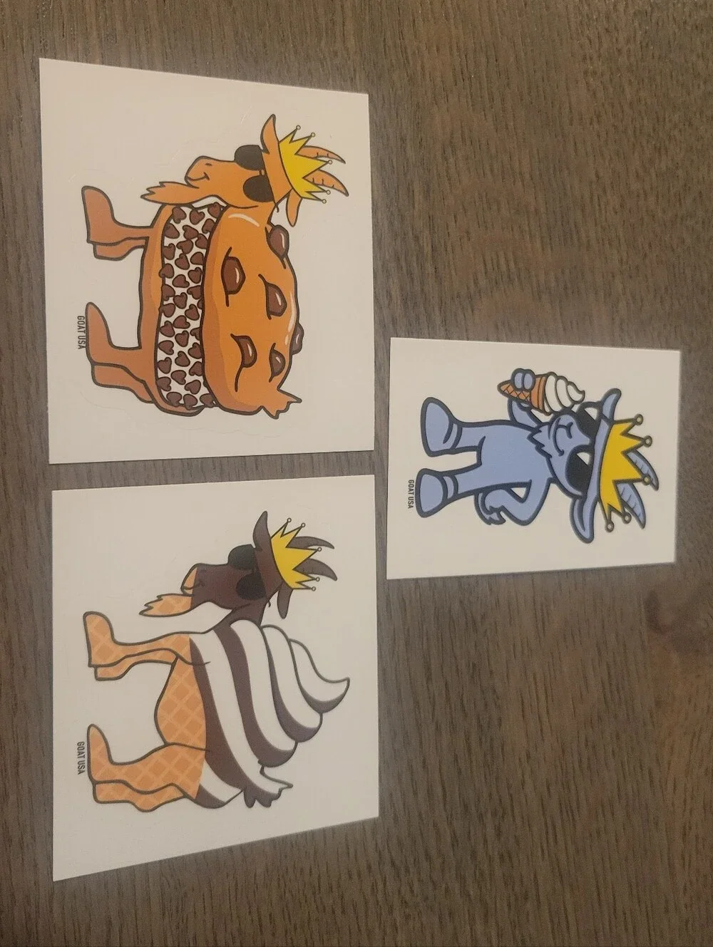 GOAT USA Colorful Crowned Goat Sticker Lot Of 3- Ice Cream, Soft Serve, Cookie